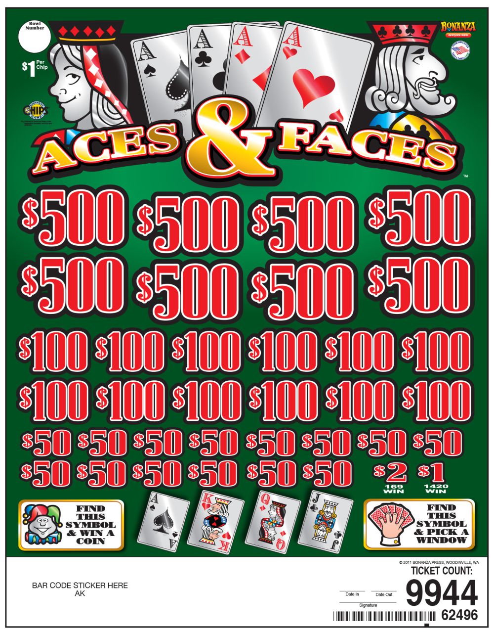 BP62496 CB KIT - ACES & FACES ($1.00) COINBOARD COMBO - Image 2