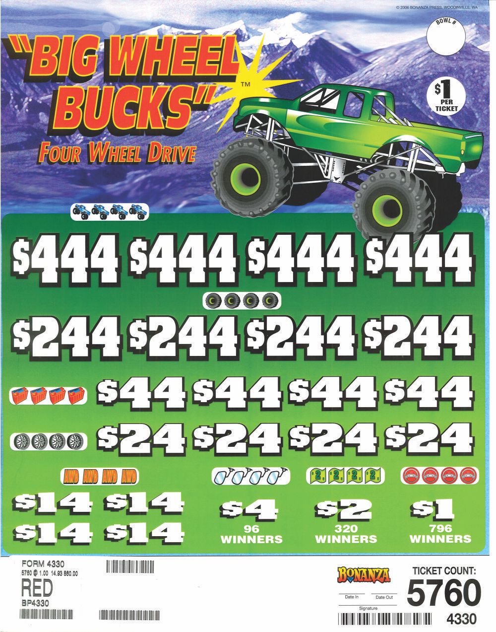 BP4330 - 4 X 4 BIG WHEEL BUCKS ($1.00)