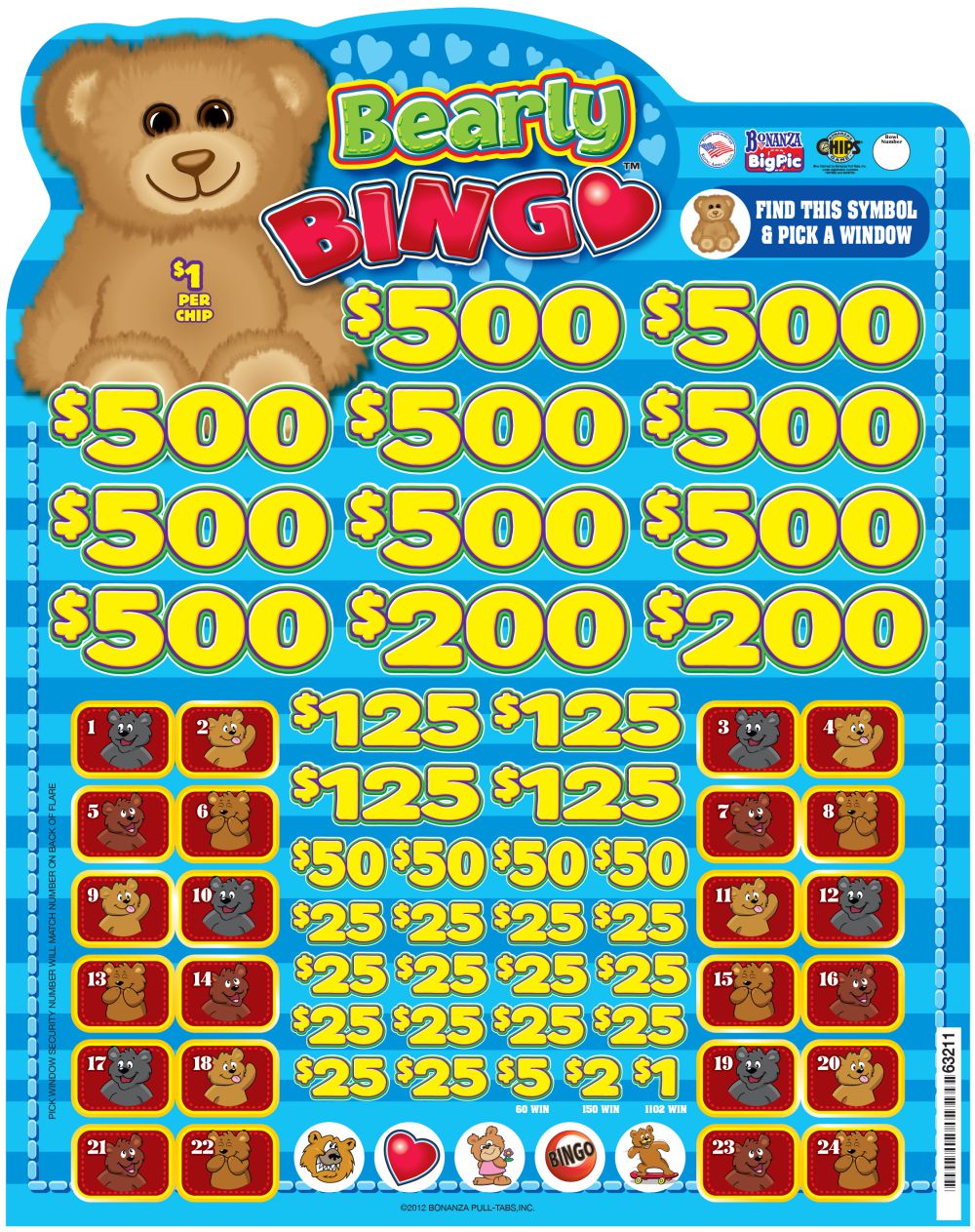 BP63211 - BEARLY BINGO ($1.00) BIG PIC PULLBOARD