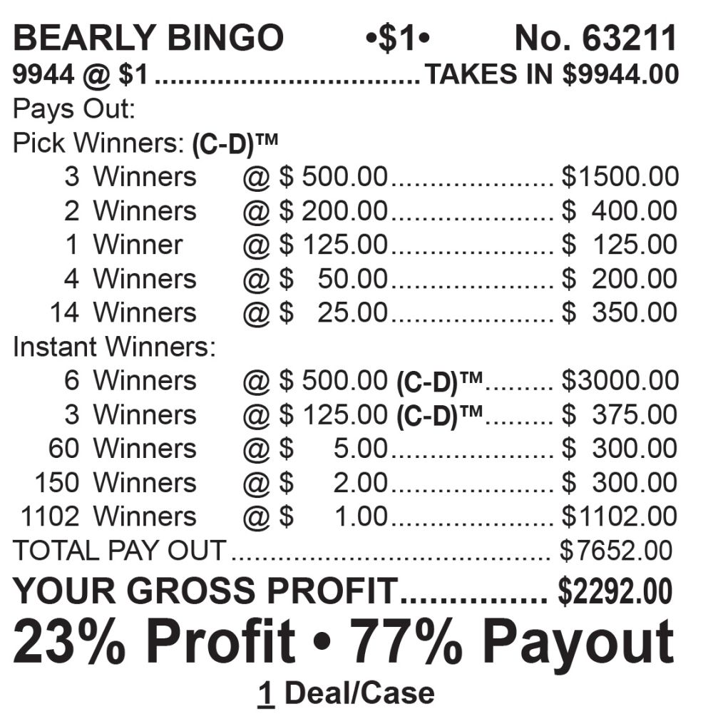 BP63211 - BEARLY BINGO ($1.00) BIG PIC PULLBOARD - Image 3