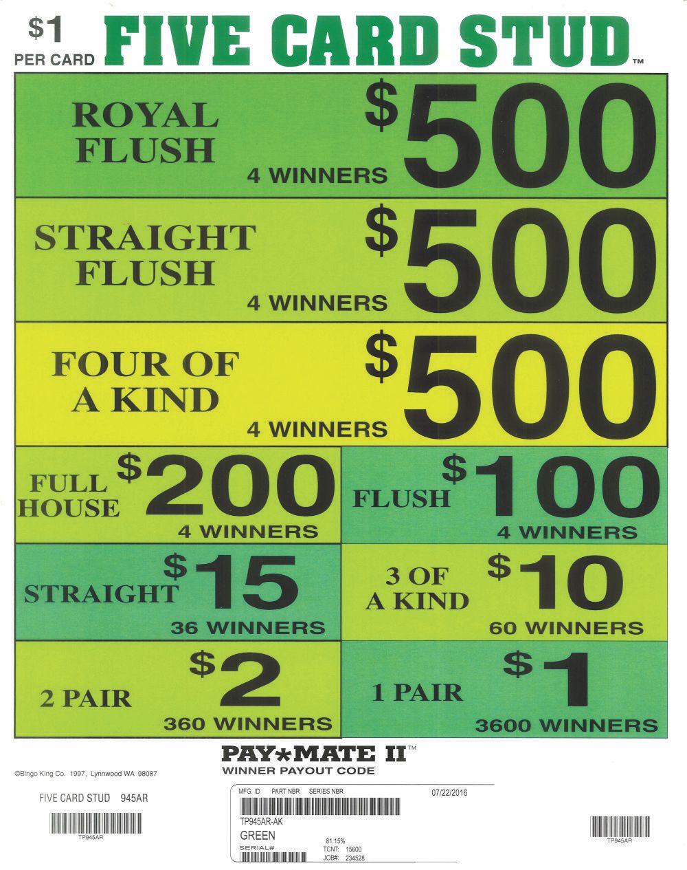 TP945AR-AK - FIVE CARD STUD ($1.00)