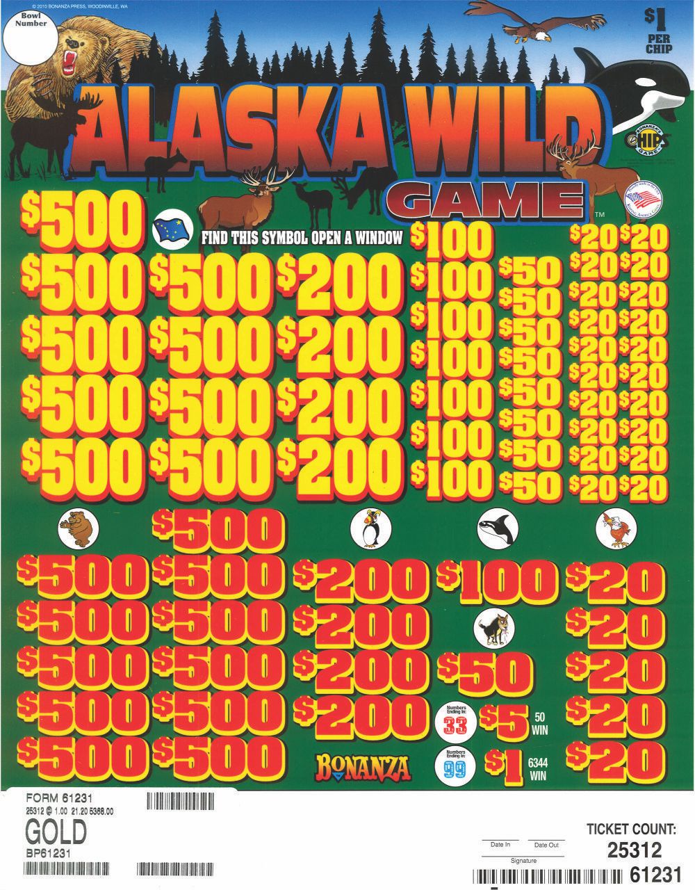 BP61231 - ALASKA WILD GAME ($1.00) BIG PIC PULLBOARD - Image 2
