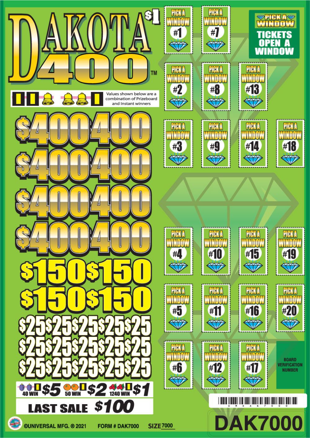 UMDAK7000 - DAKOTA 400 ($1.00) BIG PIC PULLBOARD