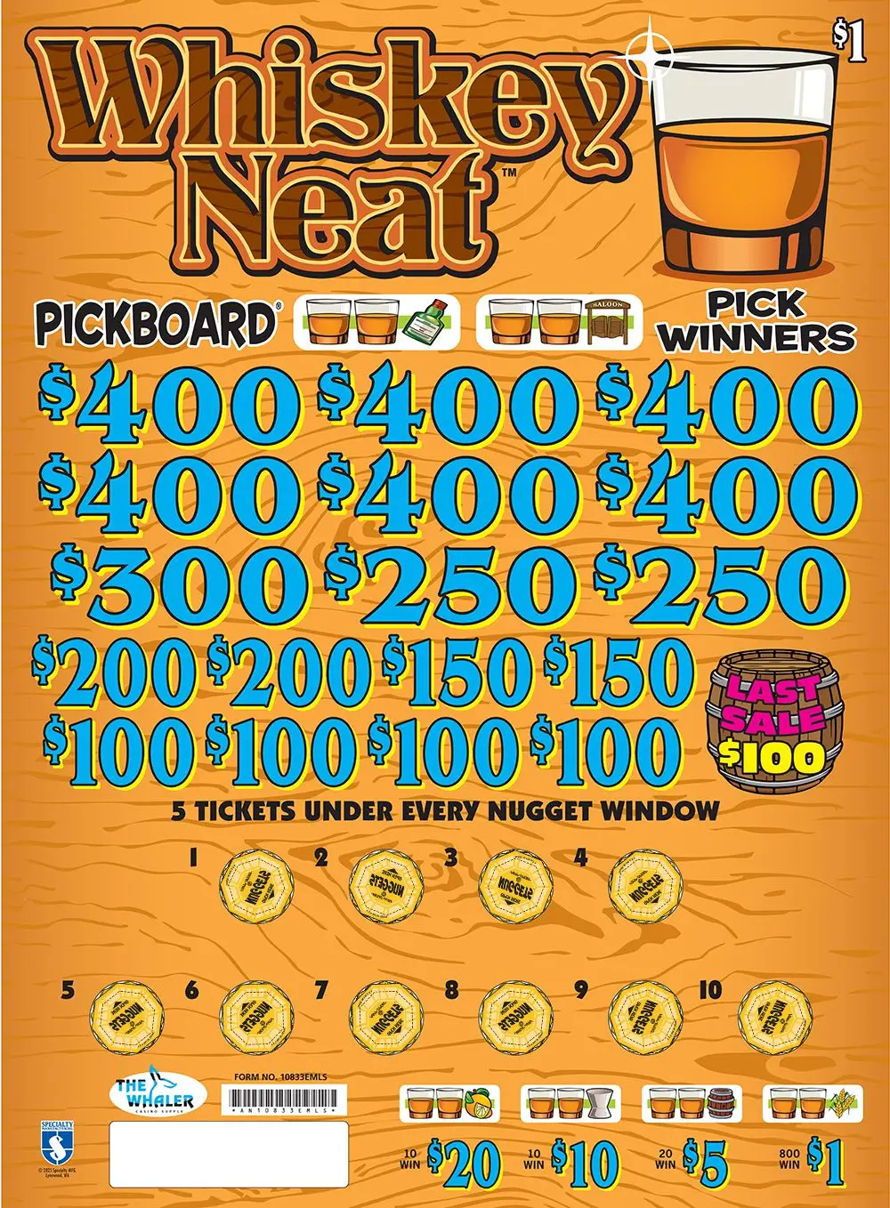 AN10833EMLS - WHISKEY NEAT ($1.00) EMBEDDED PULLBOARD