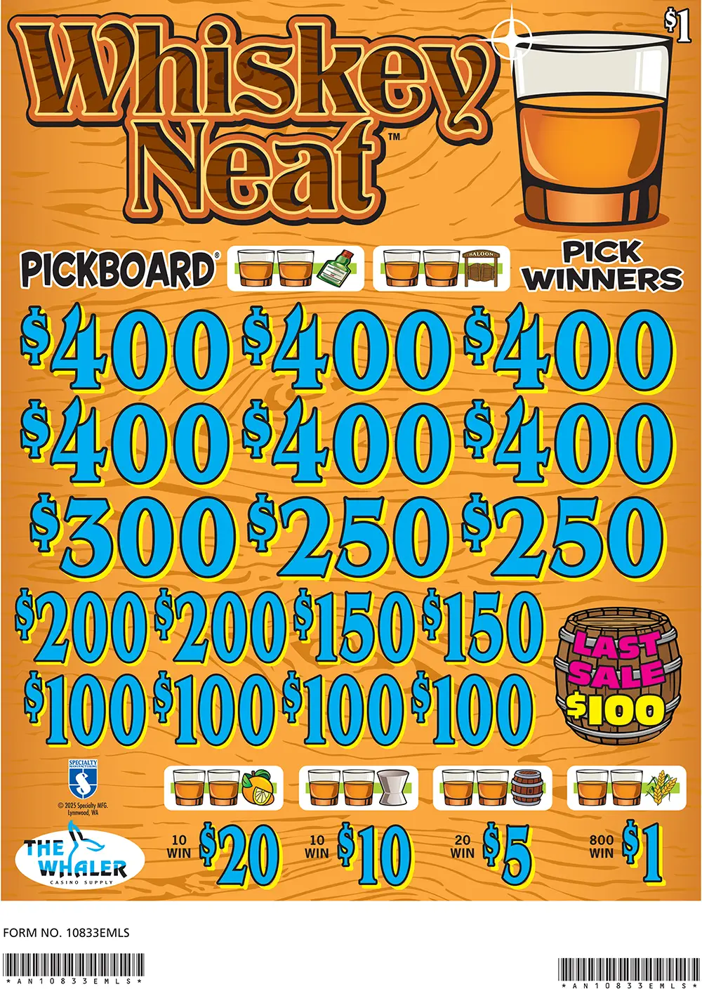 AN10833EMLS - WHISKEY NEAT ($1.00) EMBEDDED PULLBOARD - Image 2