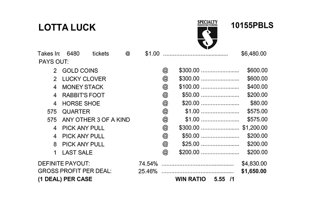 AN10155PBLS - LOTTA LUCK ($1.00) PULLBOARD - Image 3