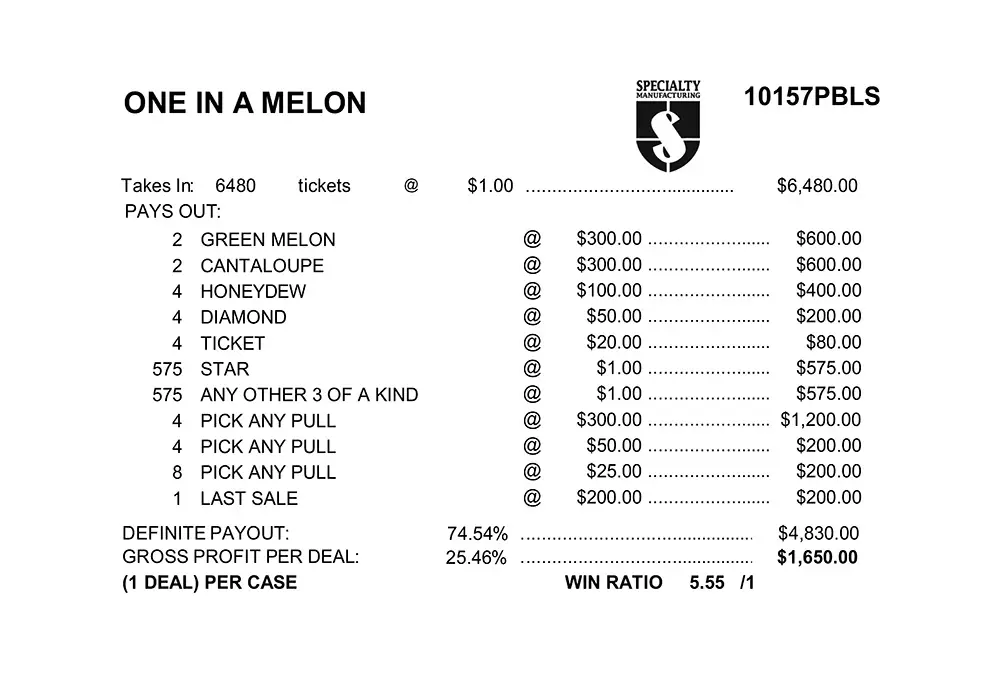 AN10157PBLS - ONE IN A MELON ($1.00) PULLBOARD - Image 3