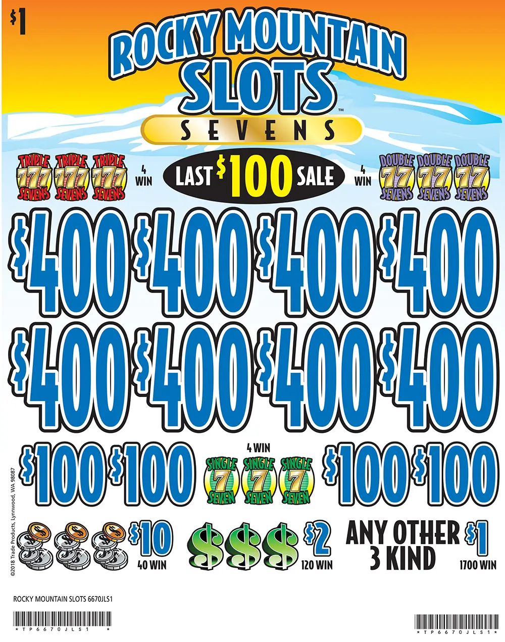 TP6670JLS1 - ROCKY MOUNTAIN SLOTS SEVENS ($1.00) LAST SALE