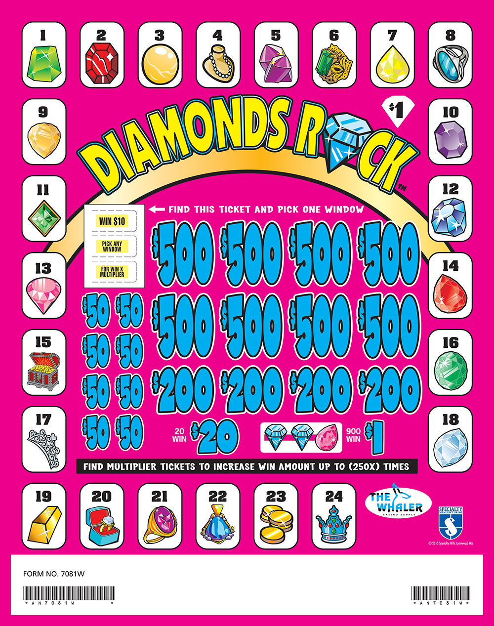 AN7081W - DIAMONDS ROCK ($1.00) PULLBOARD