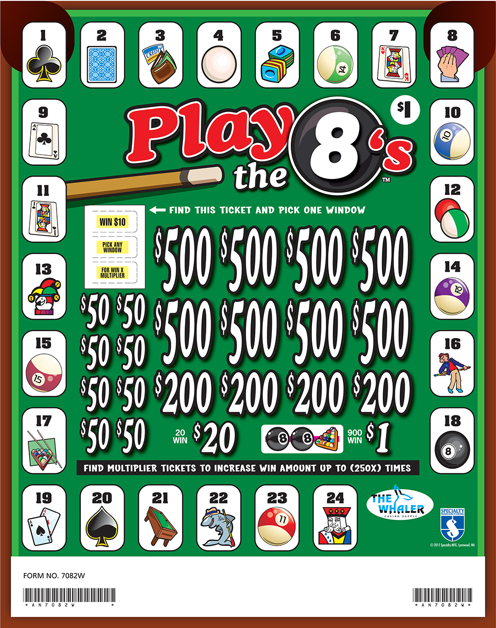 AN7082W - PLAY THE 8'S ($1.00) PULLBOARD