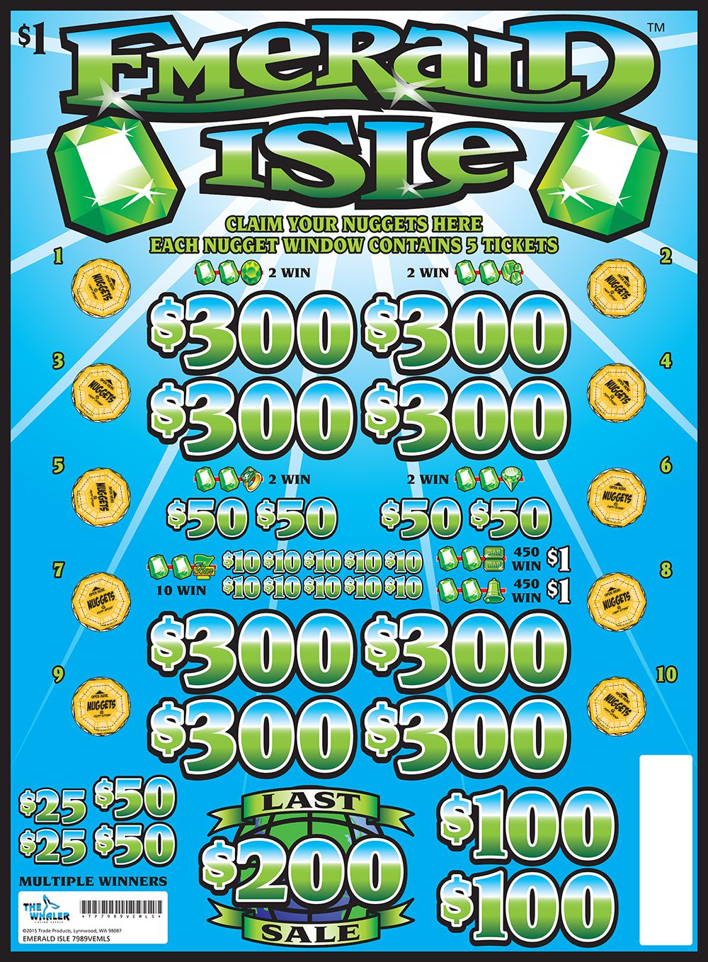 TP7989VEMLS - EMERALD ISLE ($1.00) EMBEDDED PULLBOARD