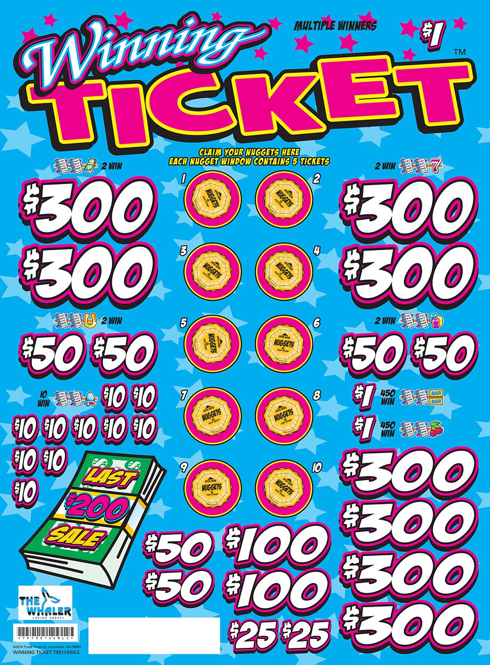 TP7991VEMLS - WINNING TICKET ($1.00) EMBEDDED PULLBOARD